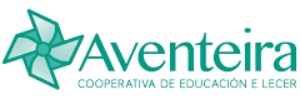 Logotipo de Aventeira, cooperativa dedicada a la educación y la lectura, con un diseño de molino de viento en color verde.